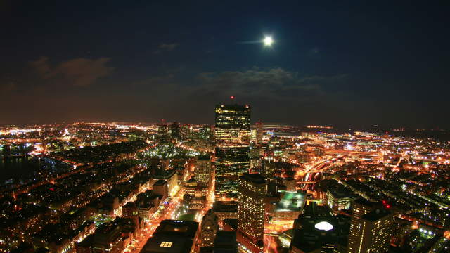 Boston Sykline with Moon