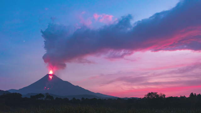 Active volcano releases ash and toxic gas