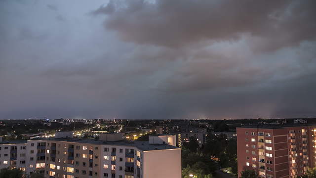 Thunderstorm with lightning strikes