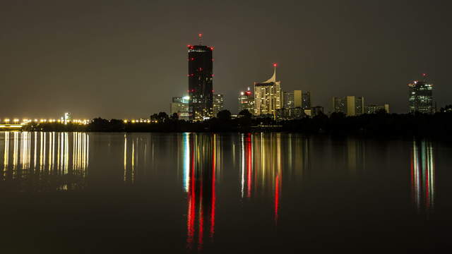 Vienna Donau City at Night – zoom