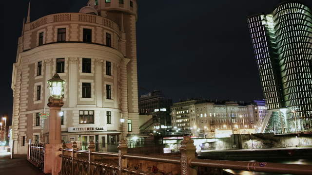 Old and new Vienna at night – tracking shot
