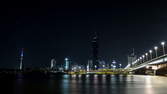 Time lapse clip - Donau City and Reichsbrücke Vienna at night – pan