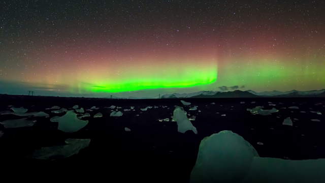 Aurora Jökulsárlón Ice Beach Iceland Stock Footage