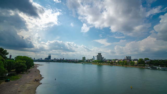 Cologne Timelapse 4K - Skyline with Cologne Cathedrale from zoo bridge at rhine river